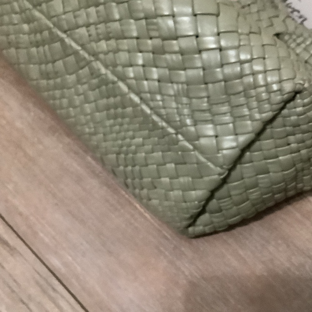 Woven Leather Tote Bag in Sage Green - Picture 3 of 4